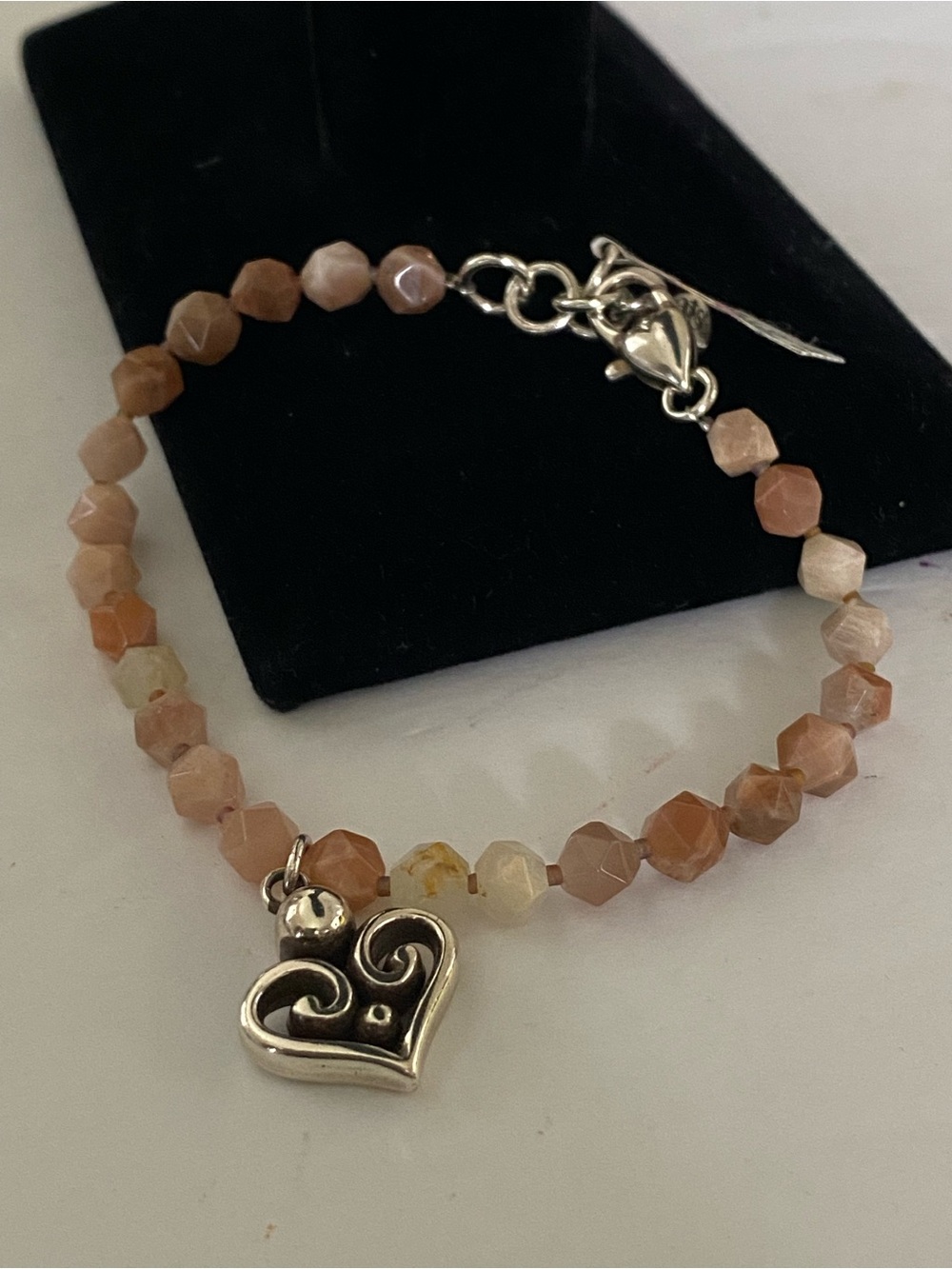 Brighton Alcazar Bracelet JF-476M Silver Crystal Heart Peach Pink Stones NWT